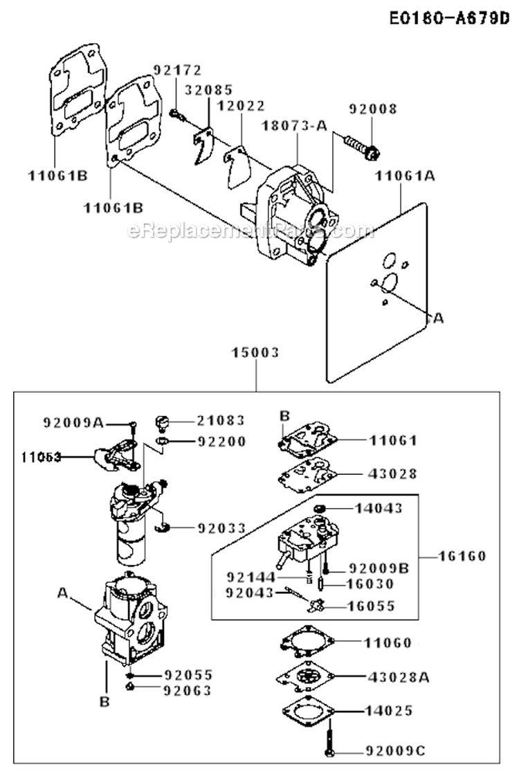 Carburetor Diagram and Parts List for  Kawasaki Leaf Blower / Vacuum
