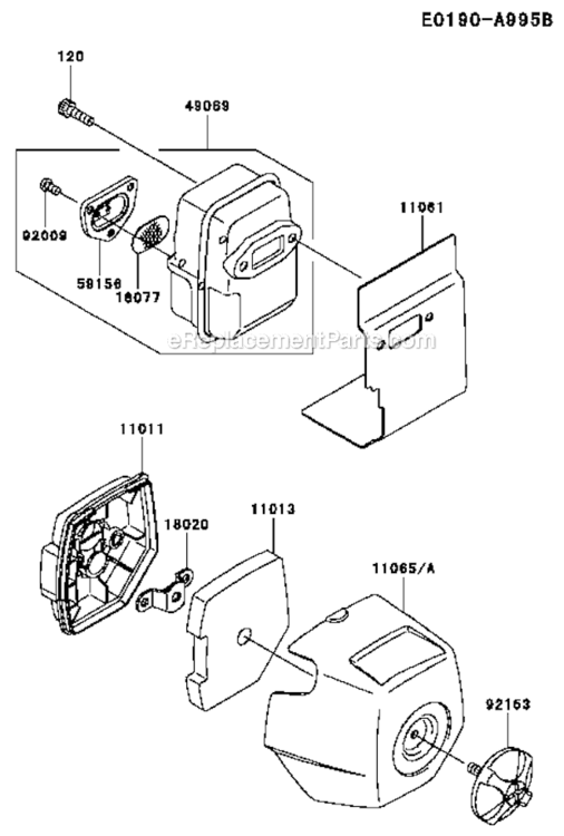 AirFilerMuffler Diagram and Parts List for  Kawasaki Leaf Blower / Vacuum