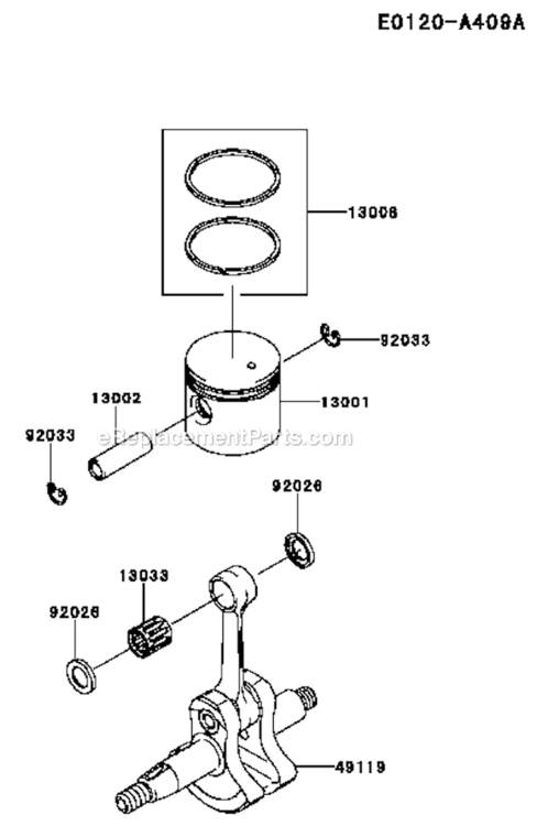 PistonCrankshaft Diagram and Parts List for  Kawasaki Trimmer