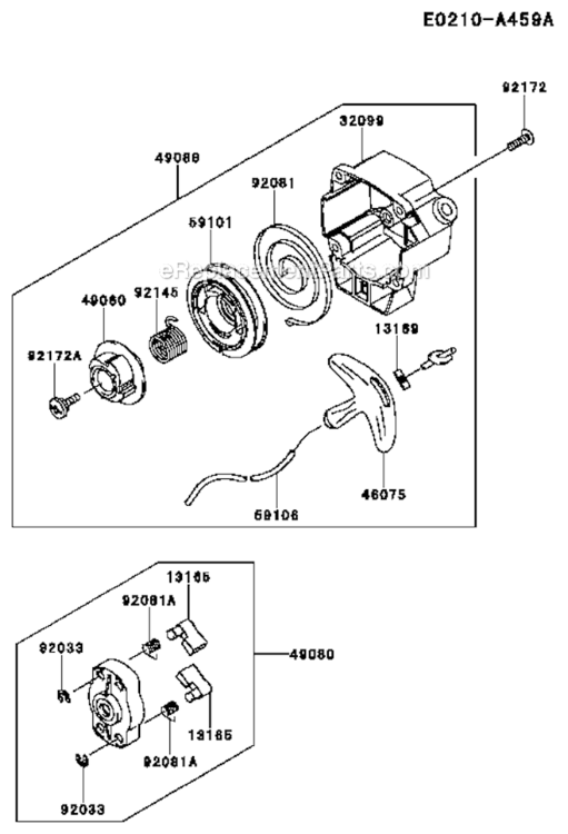 Starter Diagram and Parts List for  Kawasaki Trimmer