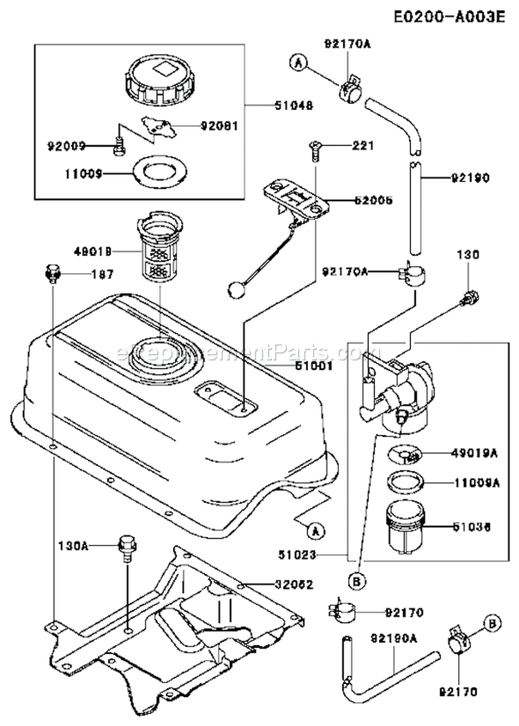 Page H Diagram and Parts List for HF100A Kawasaki Water Pump