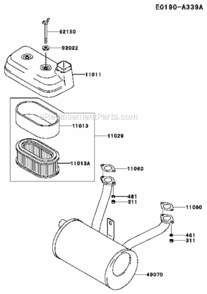 Air_FilterMuffler Diagram and Parts List for  Kawasaki Engine