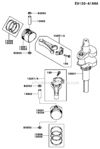 PistonCrankshaft Diagram and Parts List for CS38 Kawasaki Engine