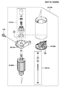 Starter Diagram and Parts List for CS38 Kawasaki Engine