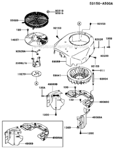Cooling-Equipment Diagram and Parts List for CS38 Kawasaki Engine