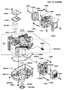 CylinderCrankcase Diagram and Parts List for CS38 Kawasaki Engine