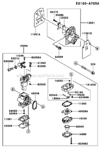 Carburetor Diagram and Parts List for  Kawasaki Trimmer