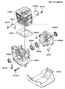 CylinderCrankcase Diagram and Parts List for  Kawasaki Trimmer