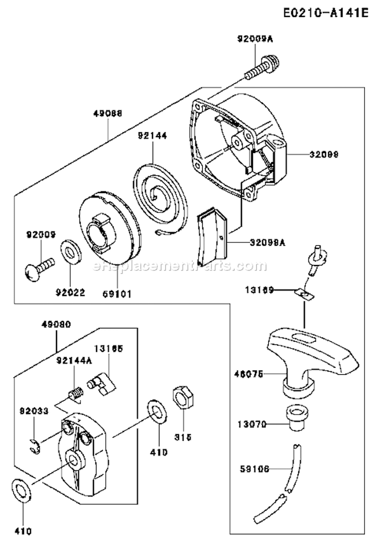 Page J Diagram and Parts List for TEX54D AC55 Kawasaki Engine