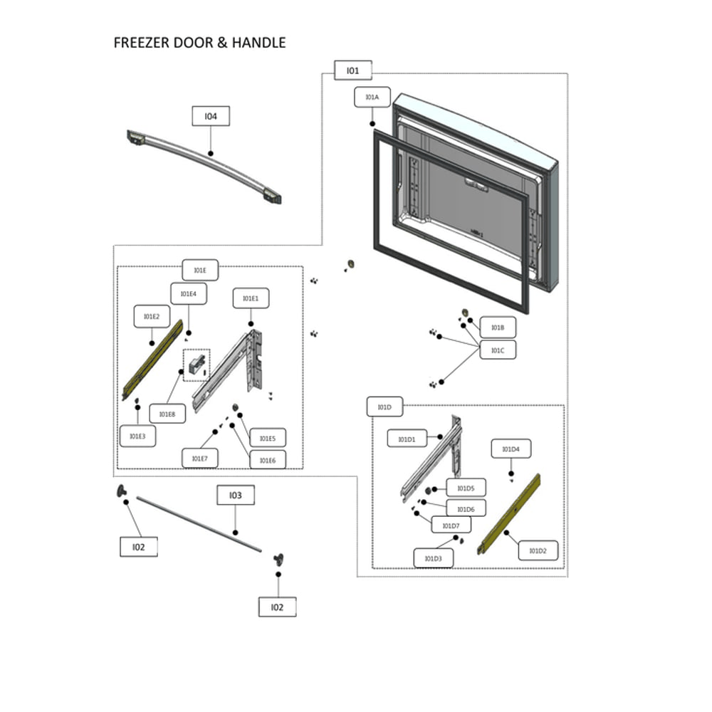 Freezer Door & Handle Diagram and Parts List for 11172697120  Kenmore Refrigerator