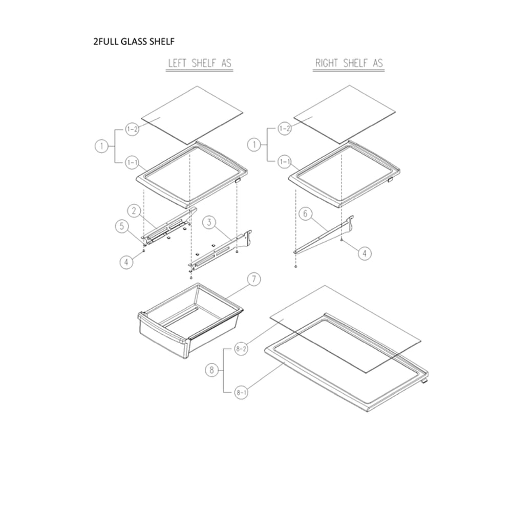 2full Glass Shelf Diagram and Parts List for 11170715911  Kenmore Refrigerator