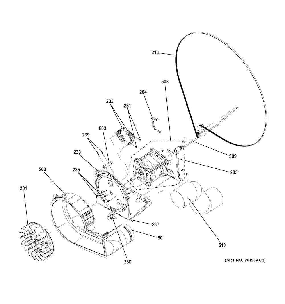 Blower & Motor Assembly Diagram and Parts List for 2661532210  Kenmore Washer Dryer Combo