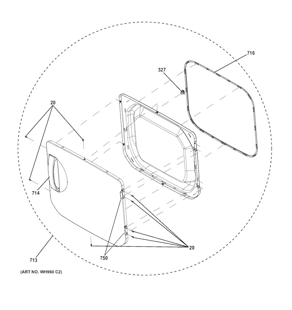Door Assembly Diagram and Parts List for 2661532210  Kenmore Washer Dryer Combo