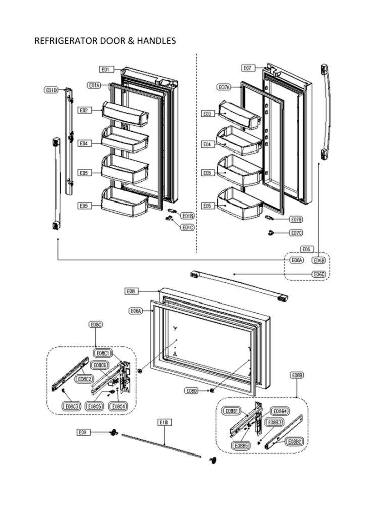 Refrigerator Door And Handles Diagram and Parts List for 11173022020  Kenmore Refrigerator