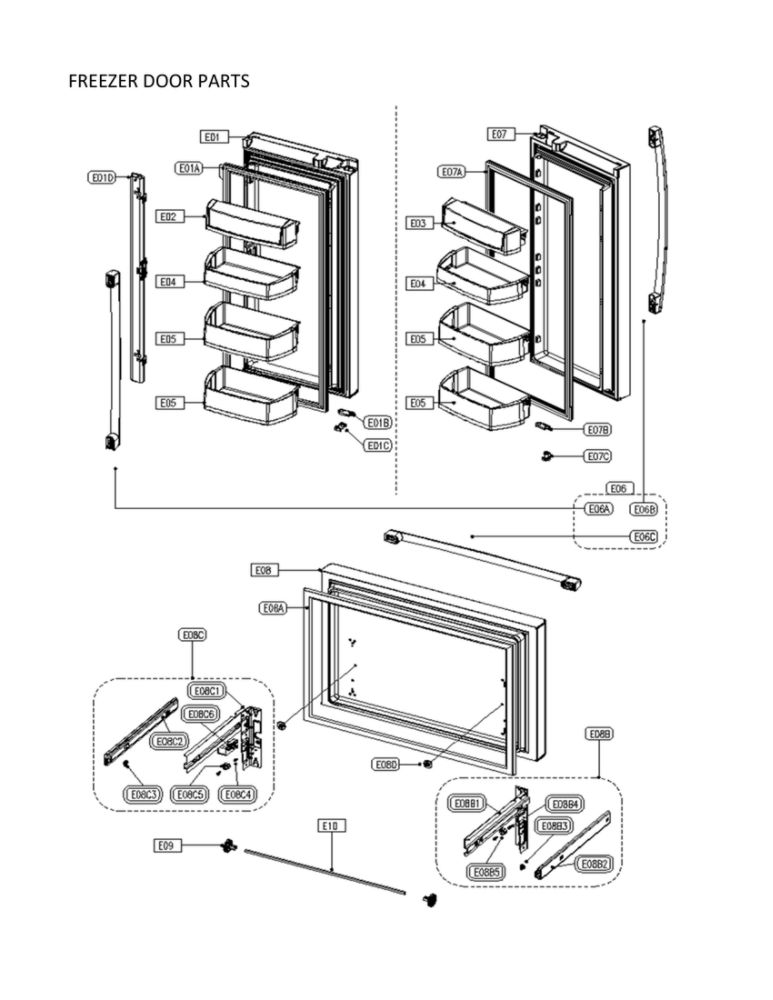 Freezer Door Parts Diagram and Parts List for 11173029020  Kenmore Refrigerator