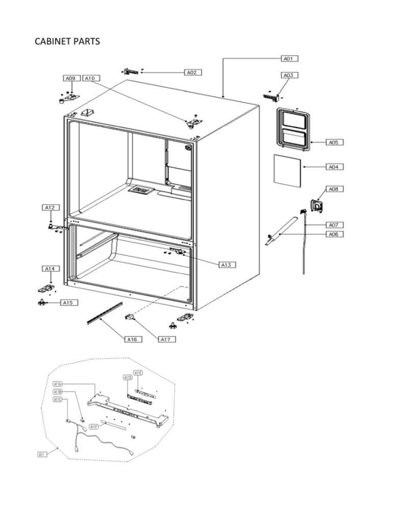 Cabinet Parts Diagram and Parts List for 11173022020  Kenmore Refrigerator