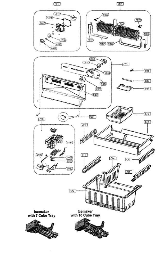 Freezer Section Diagram and Parts List for 11173027711  Kenmore Refrigerator