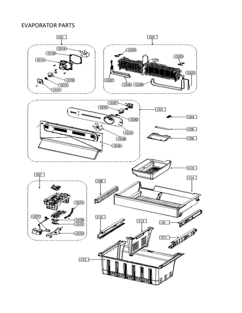 Evaporator Parts Diagram and Parts List for 11173022020  Kenmore Refrigerator