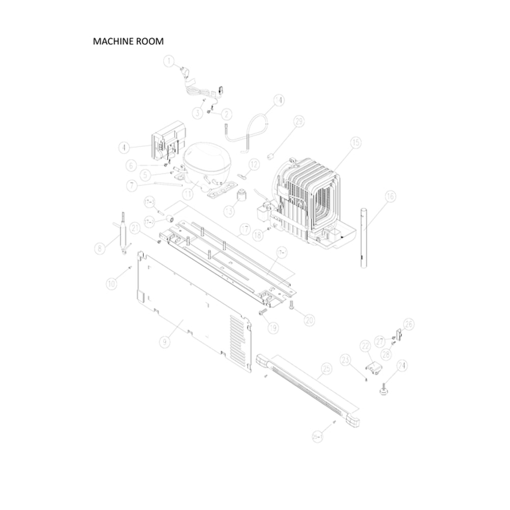 Machine Room Parts Diagram and Parts List for 11170715911  Kenmore Refrigerator