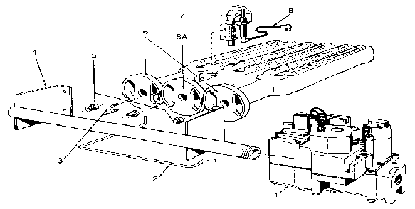 Gas burners and manifold Diagram and Parts List for 22996466  Kenmore Water Heater