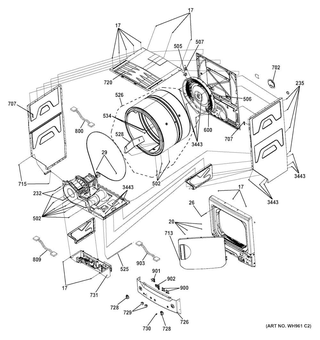 Cabinet 1 Diagram and Parts List for 2661532210  Kenmore Washer Dryer Combo