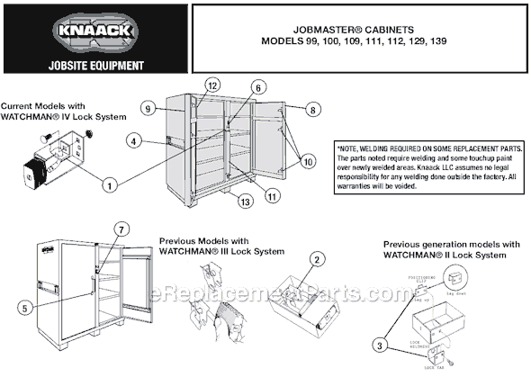 Page A Diagram and Parts List for  Knaack Cabinet