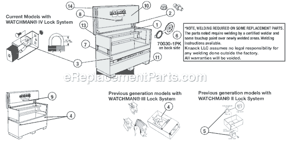 Page A Diagram and Parts List for  Knaack Cabinet