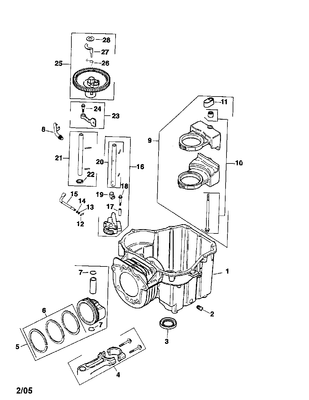 Crankcase Diagram and Parts List for SV600S-0010  Kohler Engine