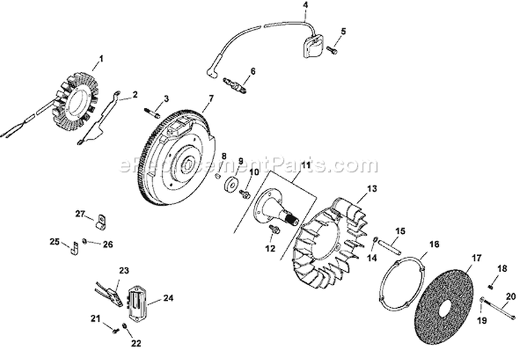 Page K Diagram and Parts List for  Kohler Engine