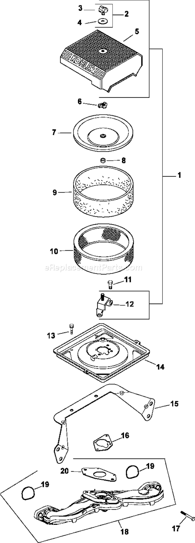 Page B Diagram and Parts List for  Kohler Engine