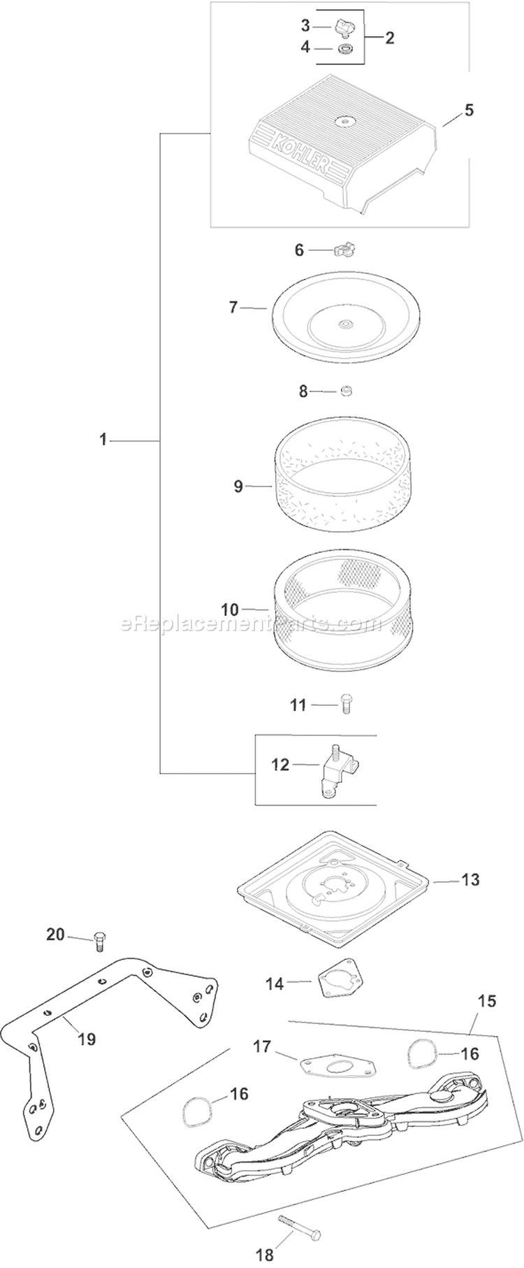 Page A Diagram and Parts List for  Kohler Engine