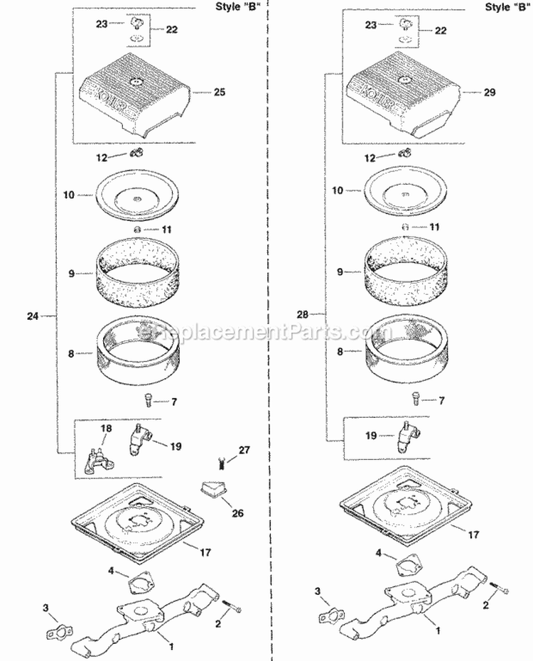 Page B Diagram and Parts List for  Kohler Engine