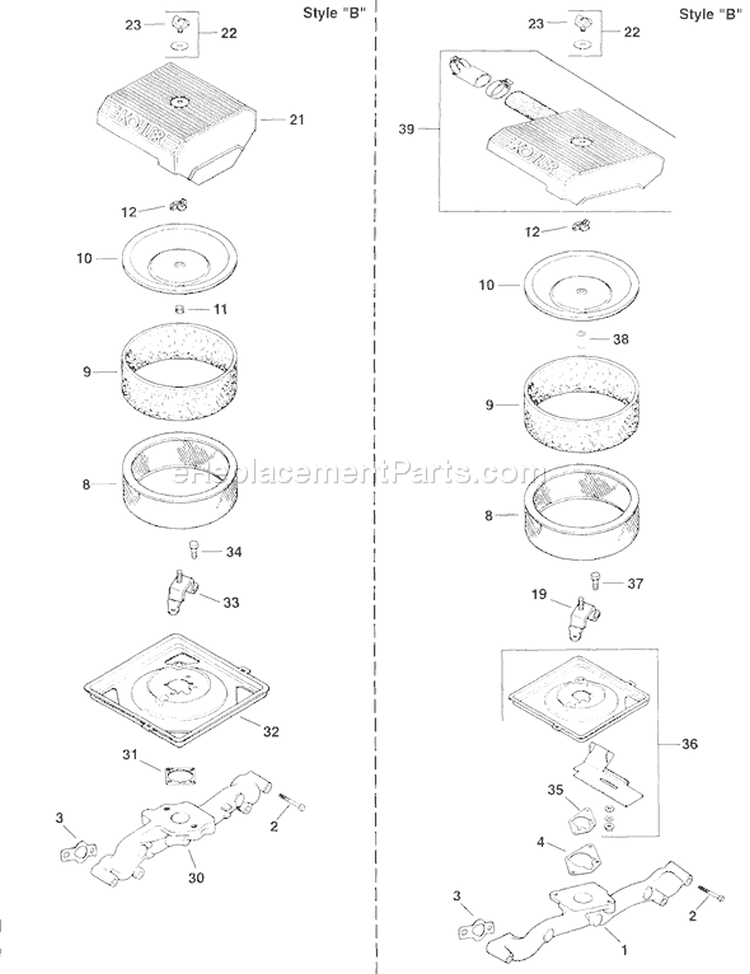Page B Diagram and Parts List for  Kohler