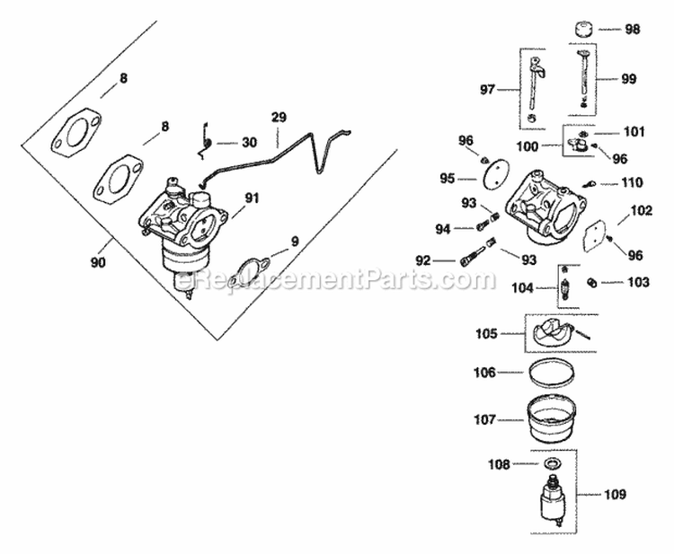 Page H Diagram and Parts List for  Kohler Engine
