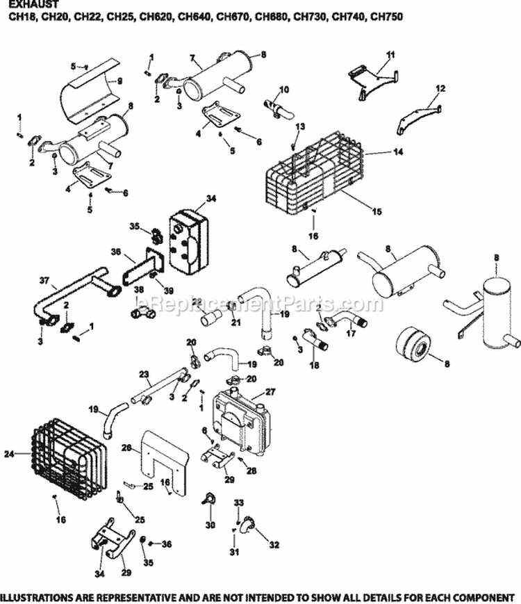 Page H Diagram and Parts List for  Kohler Engine