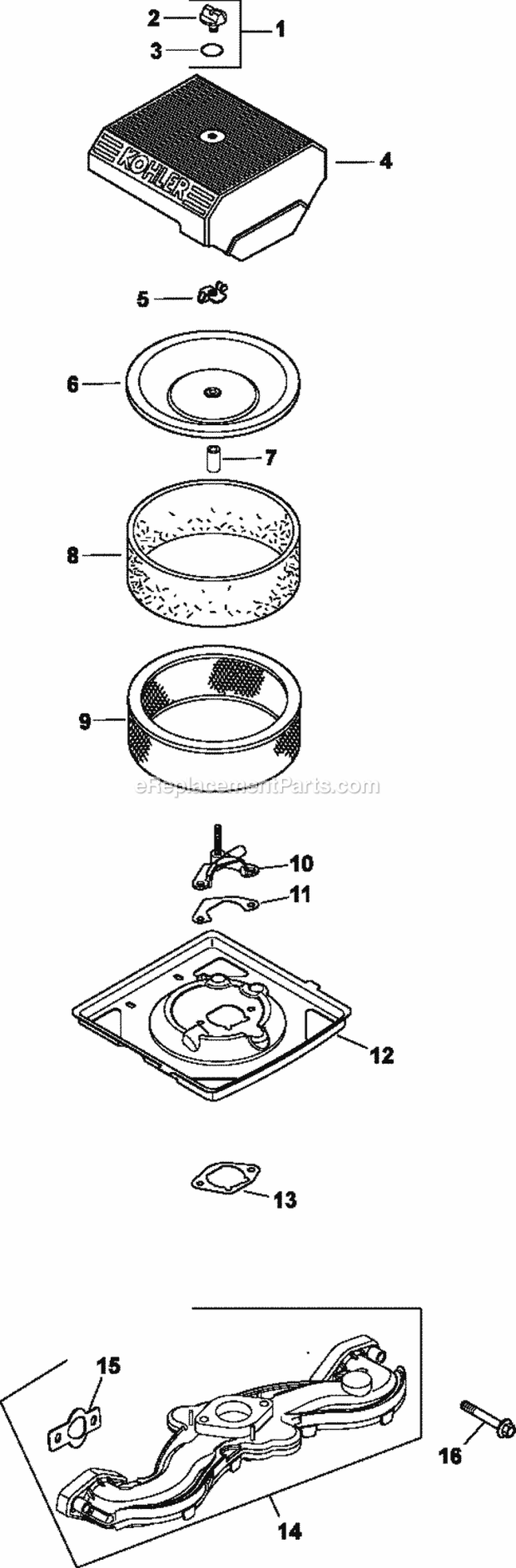 Page A Diagram and Parts List for  Kohler Engine