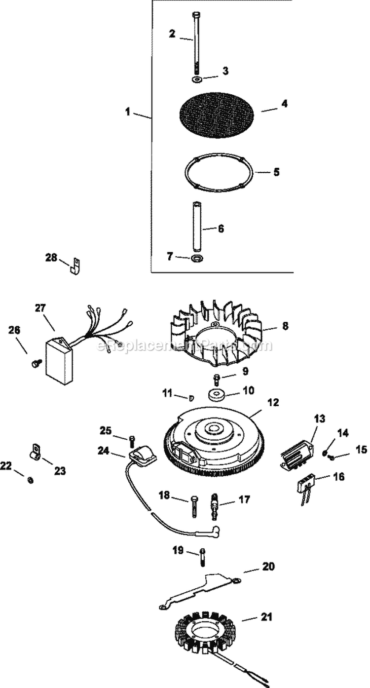 Page K Diagram and Parts List for  Kohler Engine