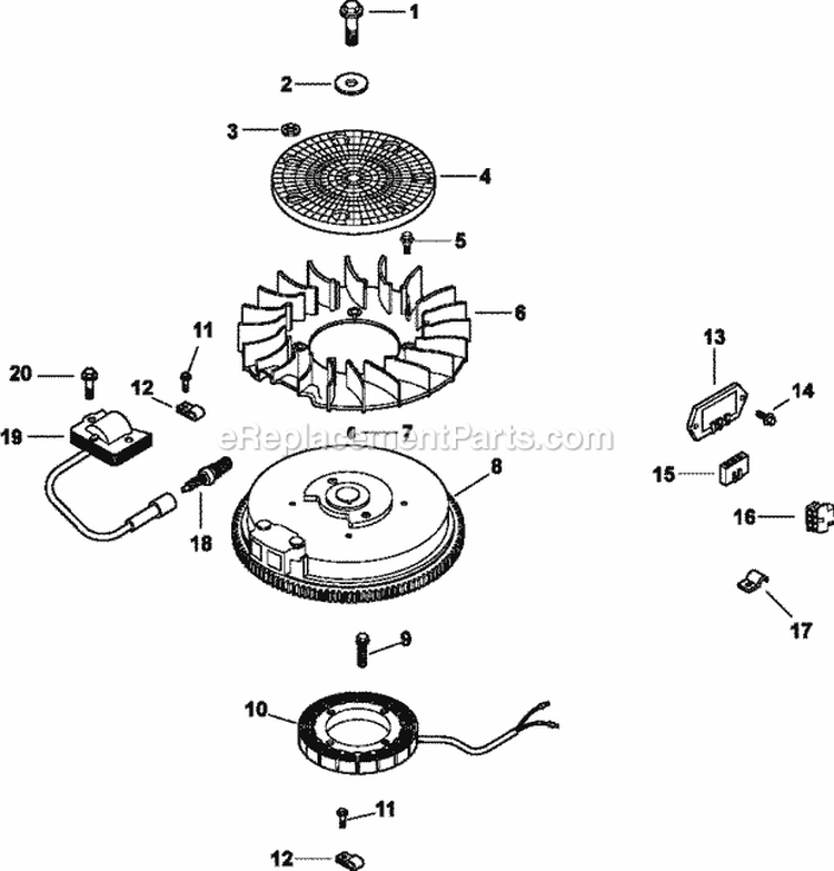 Page K Diagram and Parts List for  Kohler Engine