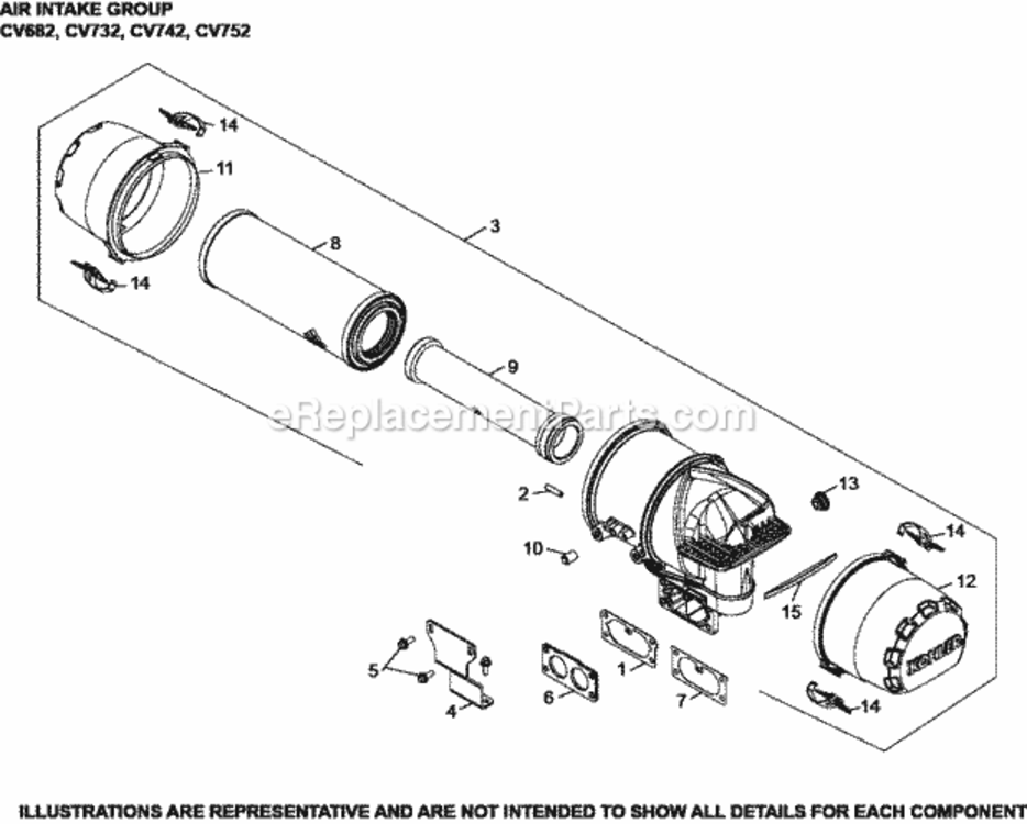 Air_Intake_Group_10-24-470_Cv682-752 Diagram and Parts List for  Kohler Engine