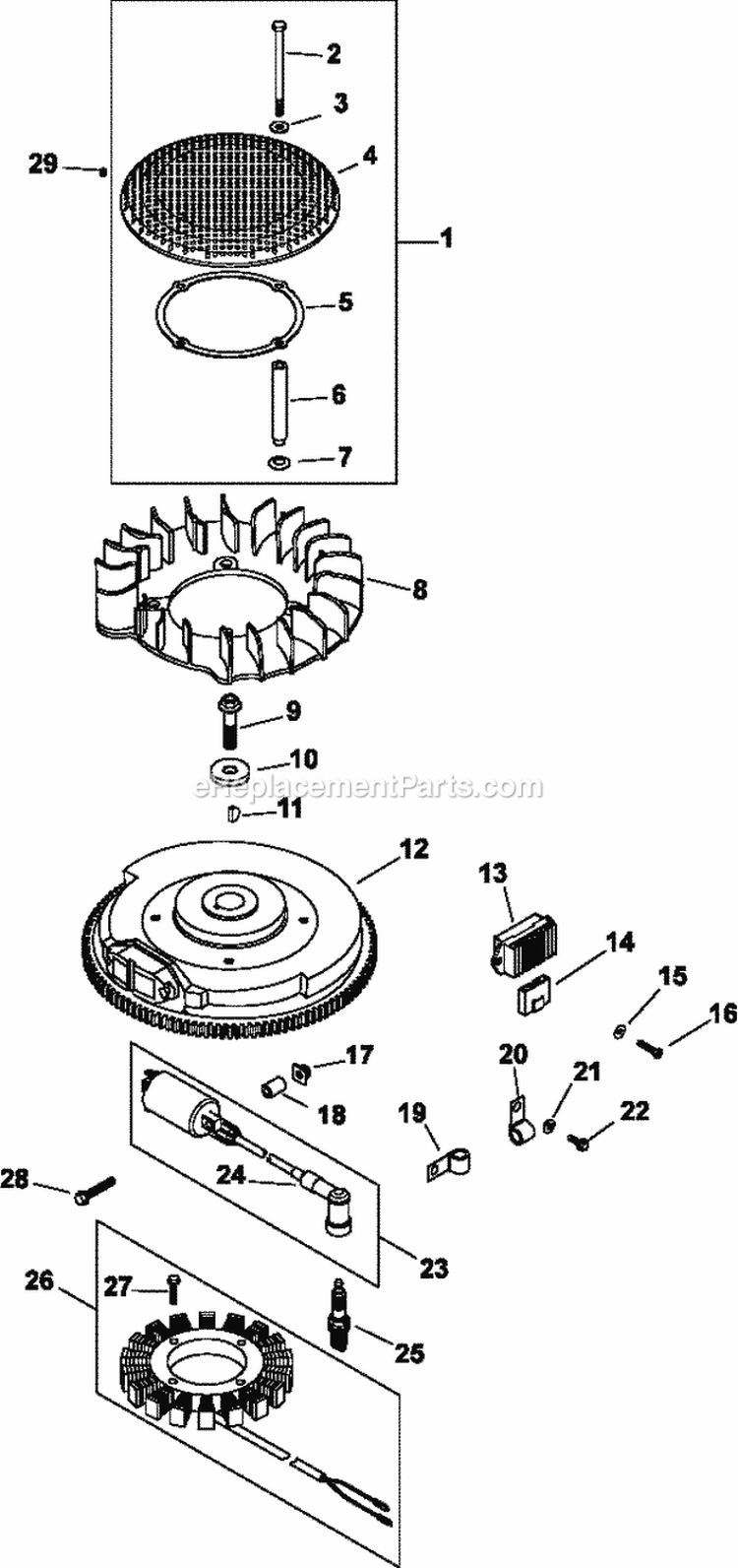 Page K Diagram and Parts List for  Kohler Engine