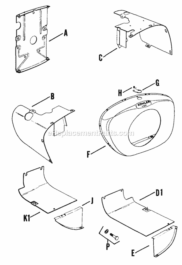 Page B Diagram and Parts List for  Kohler Engine