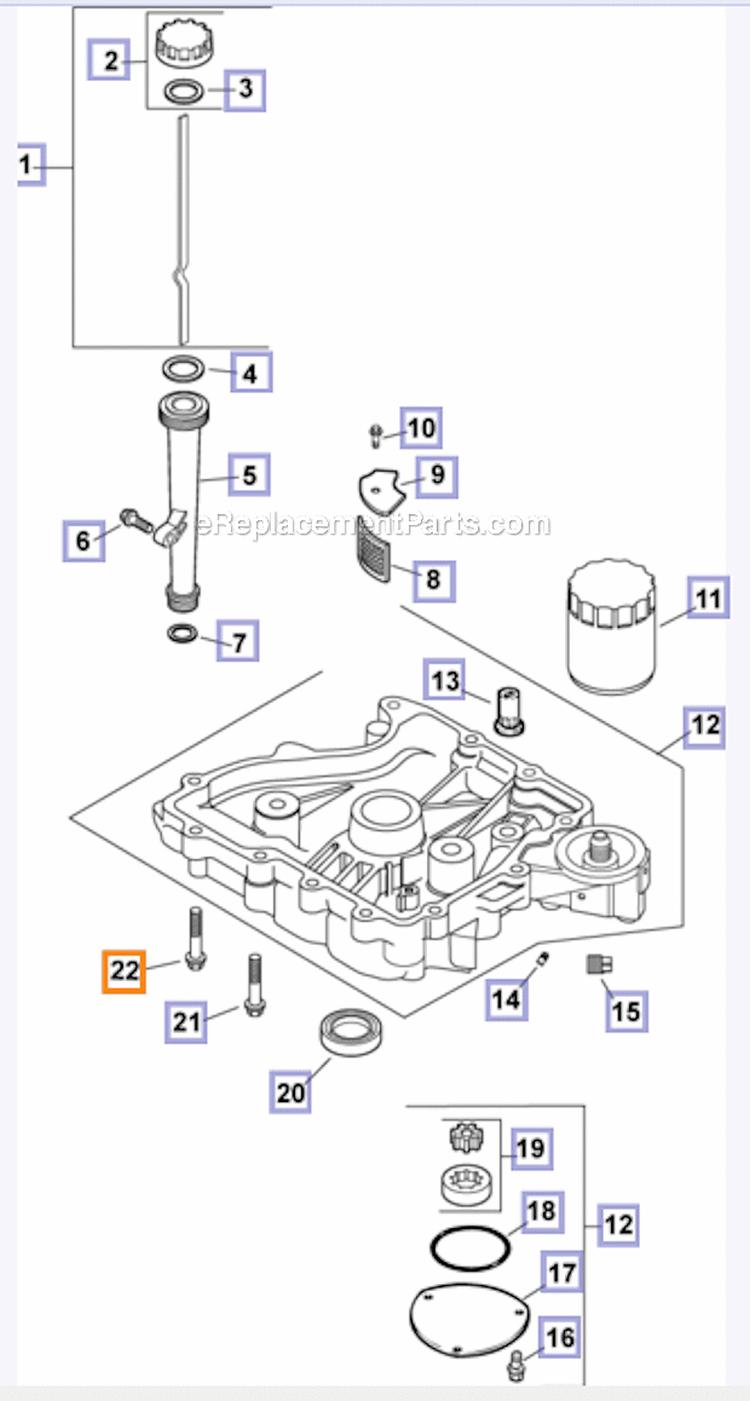 Oil PanLubrication Diagram and Parts List for  Kohler Engine