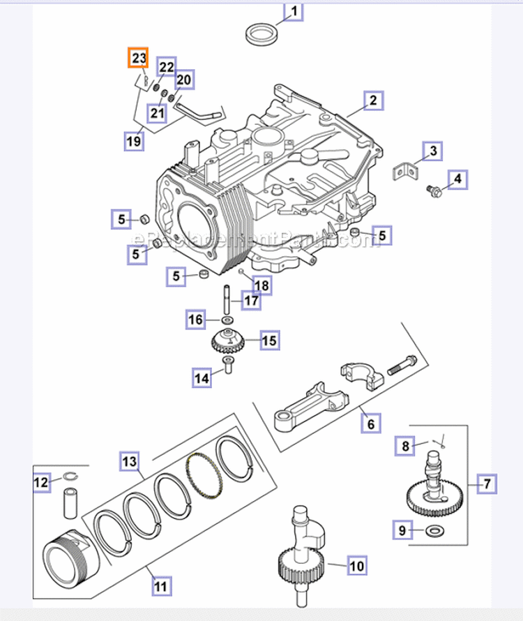 Crankcase Diagram and Parts List for  Kohler Engine