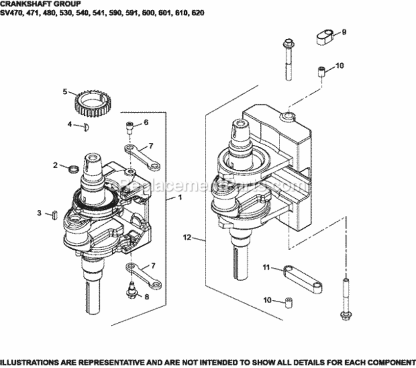 Crankshaft Group Diagram and Parts List for  Kohler Engine