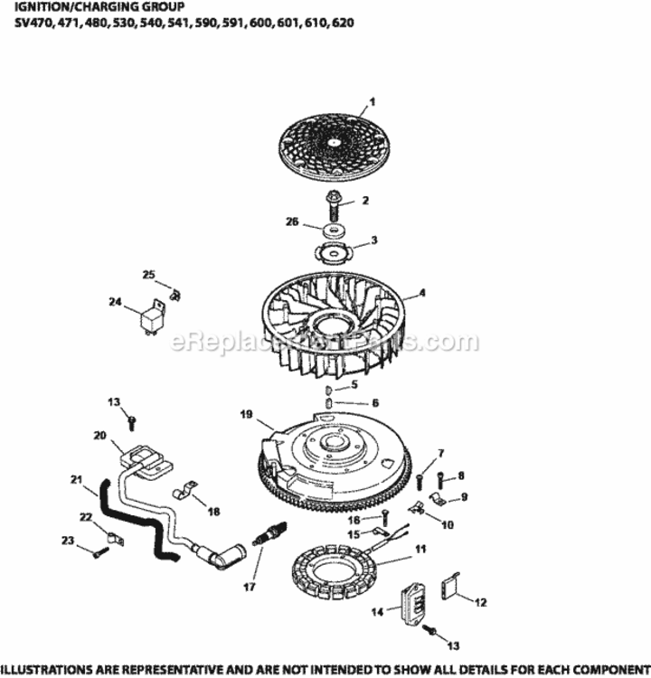 IgnitionCharging_Group_5-20-44_Sv470-620 Diagram and Parts List for  Kohler Engine