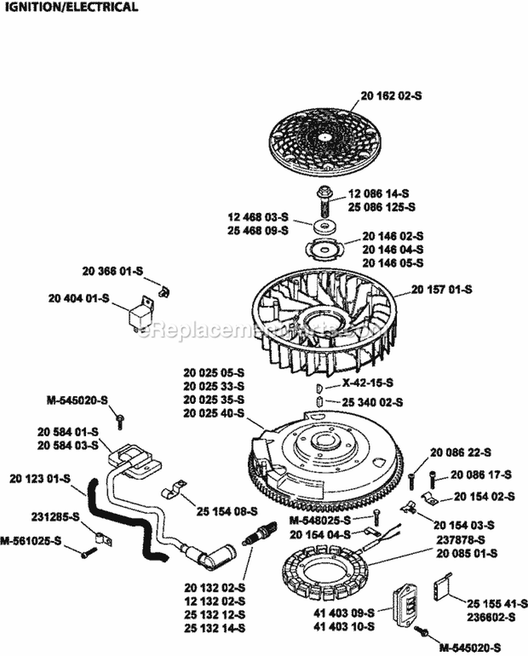Page J Diagram and Parts List for  Kohler Engine
