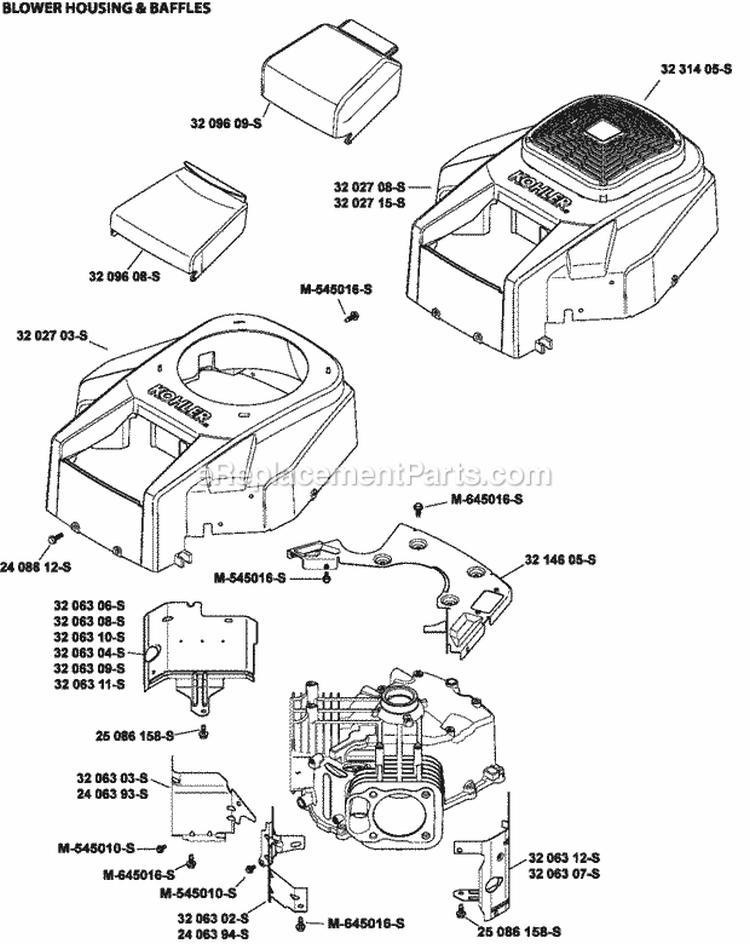 Page B Diagram and Parts List for  Kohler Engine