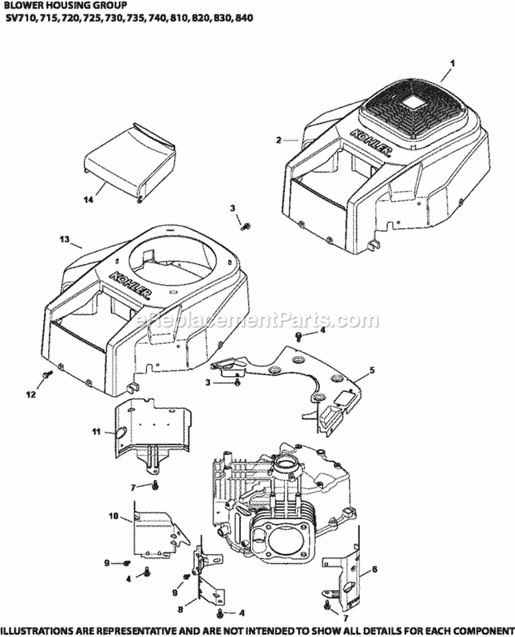 Page B Diagram and Parts List for  Kohler Engine