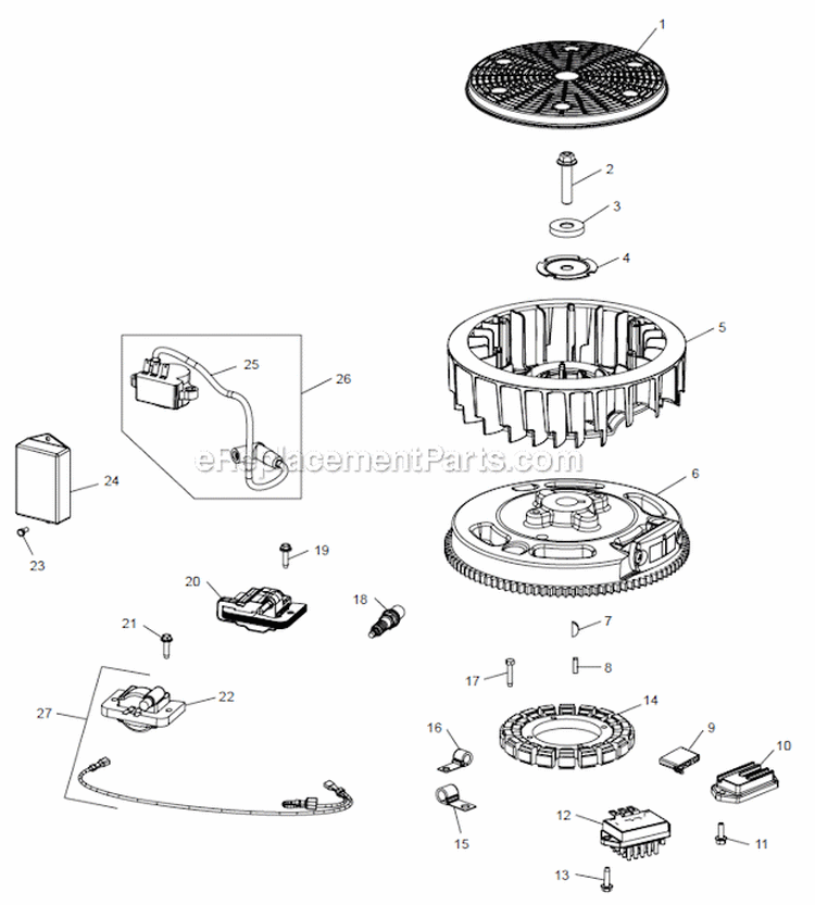 IgnitionCharging Group Diagram and Parts List for  Kohler Engine