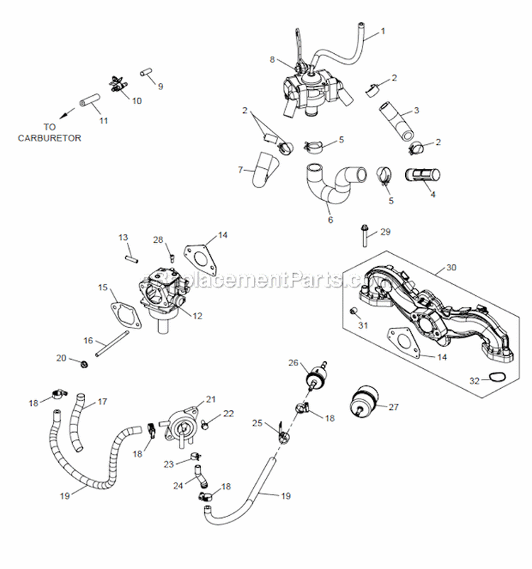 Fuel System Group Diagram and Parts List for  Kohler Engine